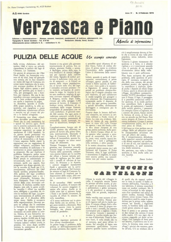 Verzasca e Piano : mensile di informazione, anno IV, n. 02,  febbraio 1970