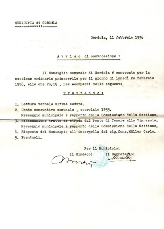Gordola : Avviso di convocazione