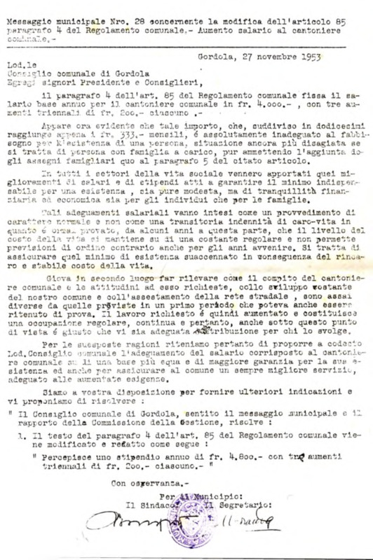 Gordola : Messaggio municipale Nro. 28