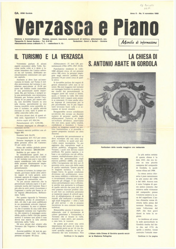 Verzasca e Piano : mensile di informazione, anno II, n. 11, novembre 1968